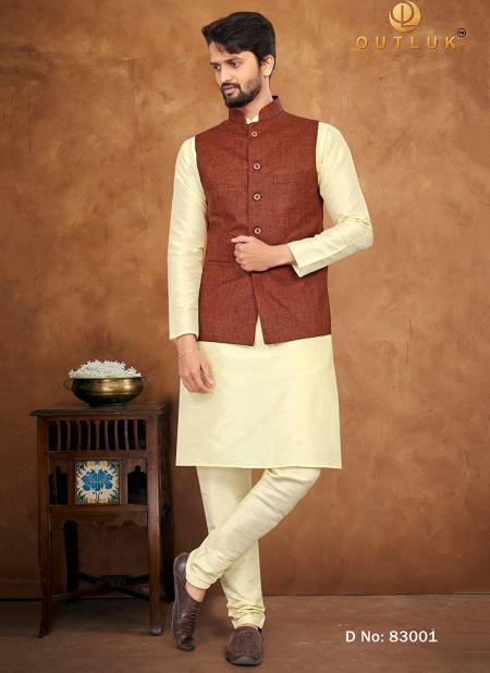 Brown Colour Outluk 83 New Designer Ethnic Wear Mens Kurta Pajama With Jacket Collection 83001